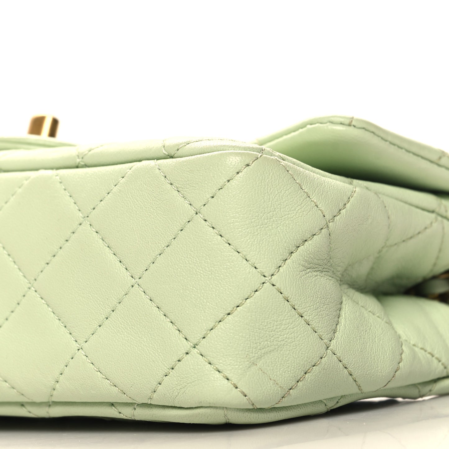 Lambskin Quilted Mini Rectangular Pearl Crush Flap Light Green