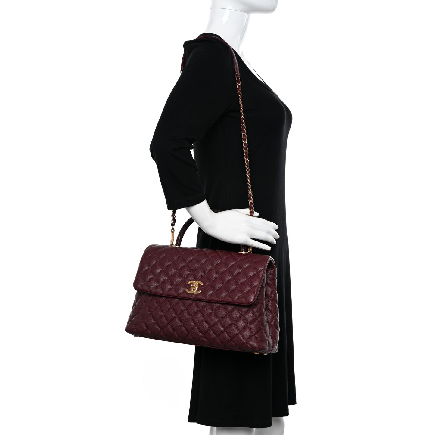 Caviar Lizard Quilted Medium Coco Handle Flap Burgundy