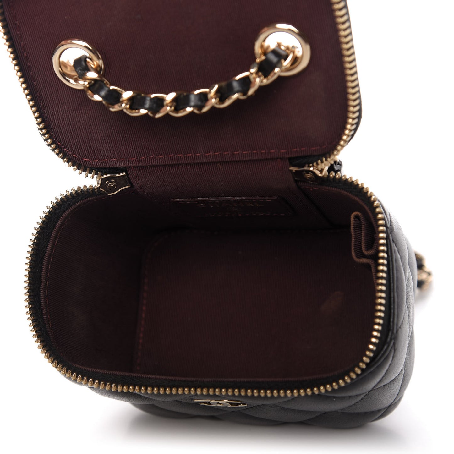 Lambskin Quilted Mini Vanity Case With Chain Black