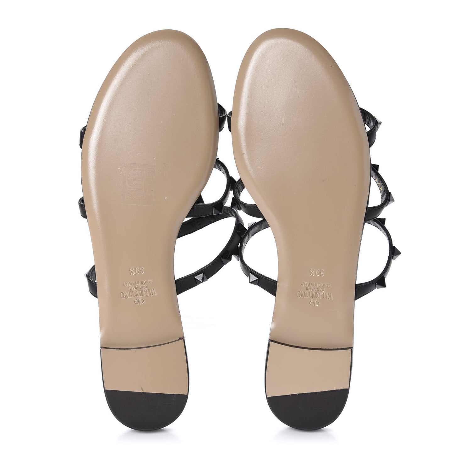 Nappa Rockstud Caged Flat Slide Sandals 39.5 Black