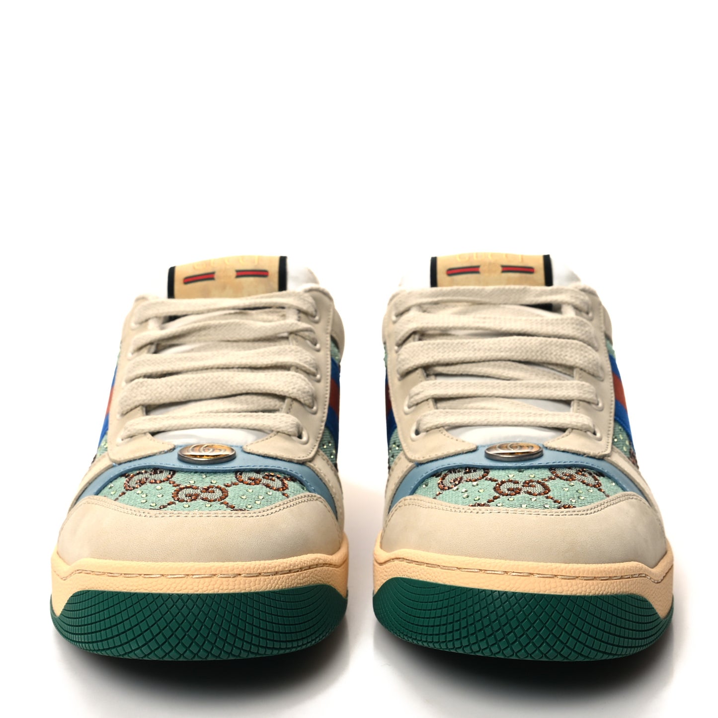 Calfskin GG Supreme Crystals Web Screener Sneaker 41.5 Azure Dusty Milk Beige
