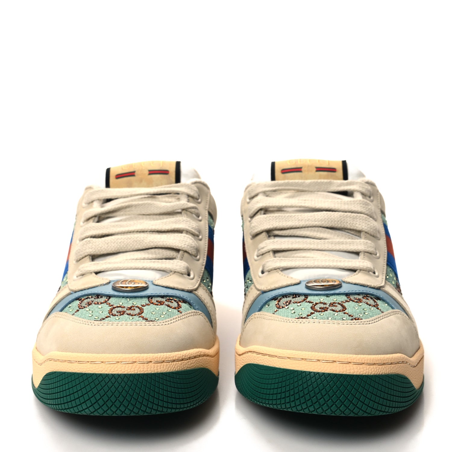 Gucci Calfskin GG Supreme Crystals Web Screener Sneaker 41.5 Azure Dusty Milk Beige 2 of 9