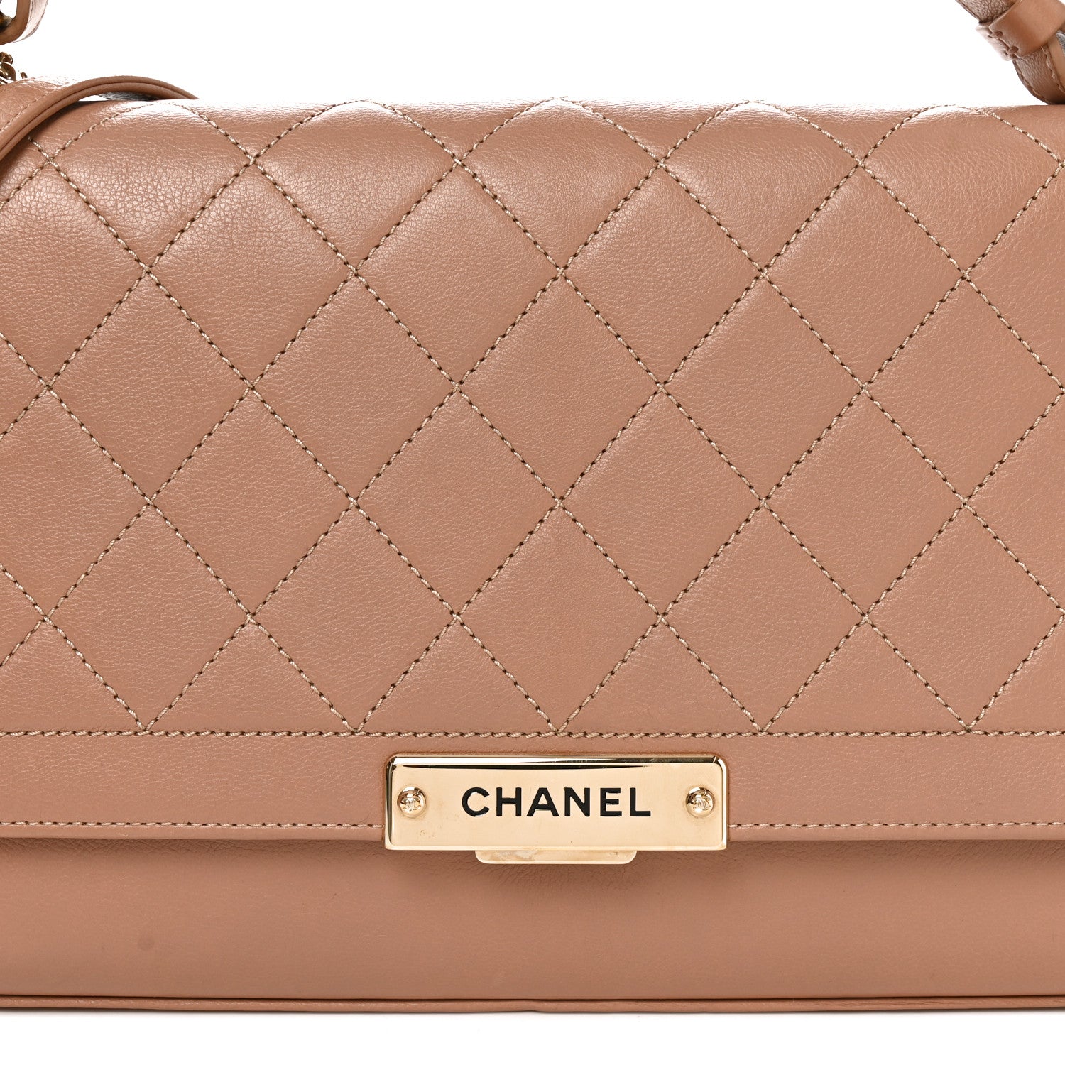 Chanel Grained Calfskin Quilted Large Label Click Flap Bag Beige 8 of 10