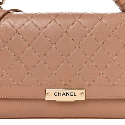 Chanel Grained Calfskin Quilted Large Label Click Flap Bag Beige 8 of 10