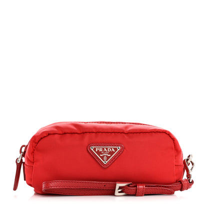 Prada Tessuto Nylon Vela Saffiano Mini Wristlet Pouch Rosso 1 of 16