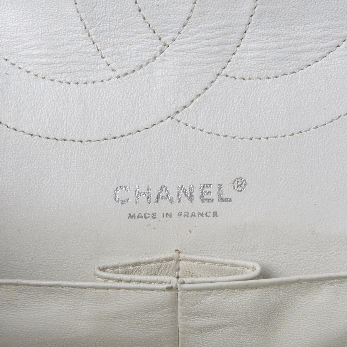 Distressed Patent Quilted 2.55 Reissue Flap 227 White