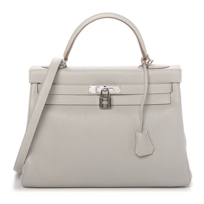 Hermes Taurillon Clemence Kelly Retourne 32 Gris Perle 1 of 11