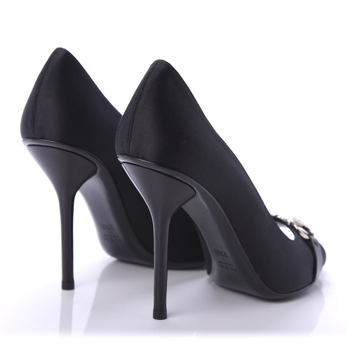 Satin Crystal Peep Toe Pumps 9.5 Black