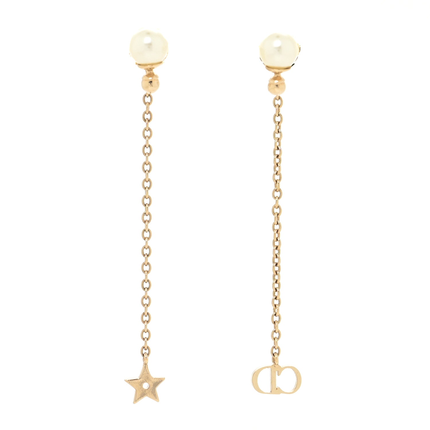 Christian Dior Pearl La Petite Tribale Dangle Chain Earrings Gold 1 of 3