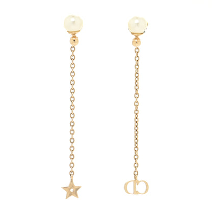 Christian Dior Pearl La Petite Tribale Dangle Chain Earrings Gold 1 of 3