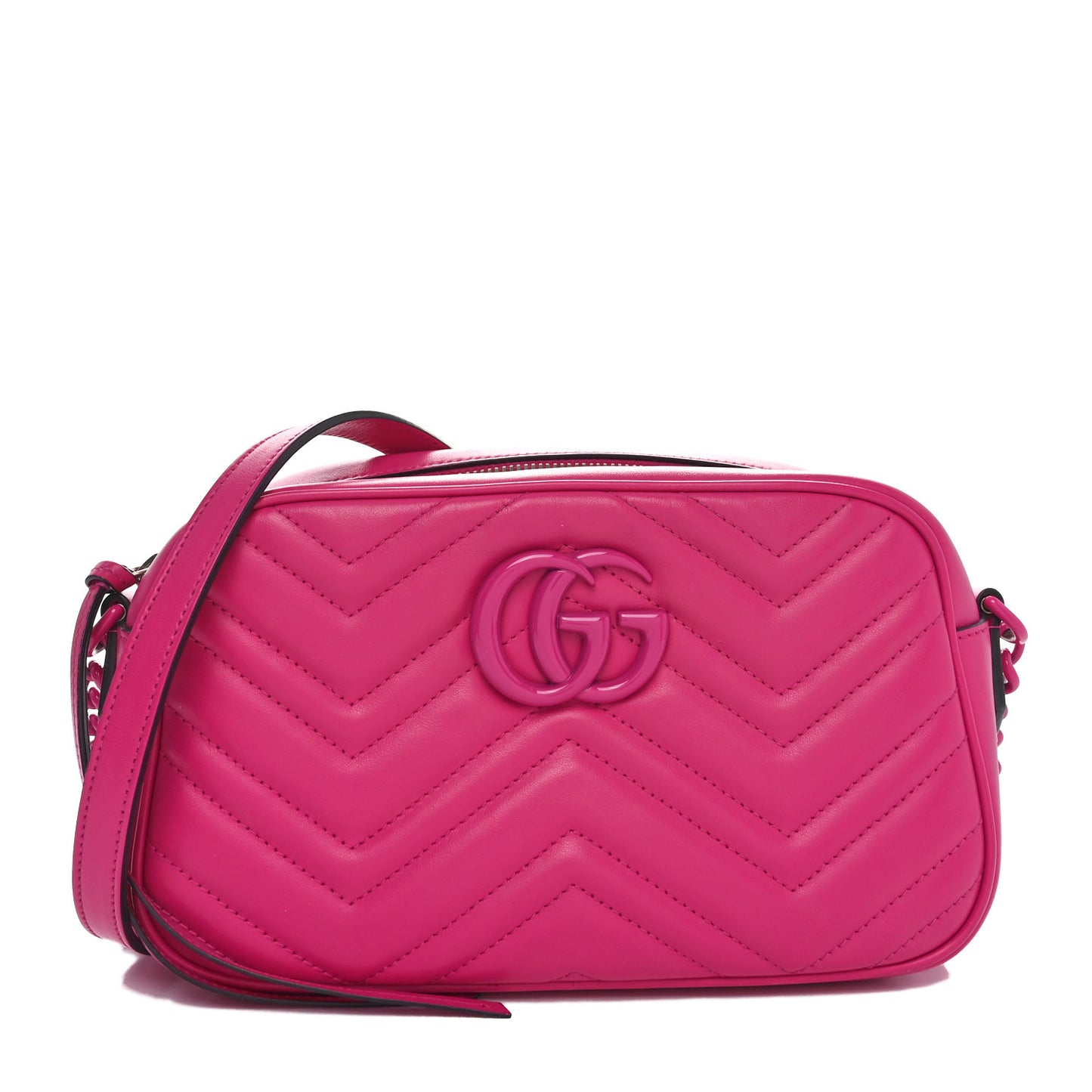 Calfskin Matelasse Monochrome Small GG Marmont Chain Shoulder Bag Classic Fuxia