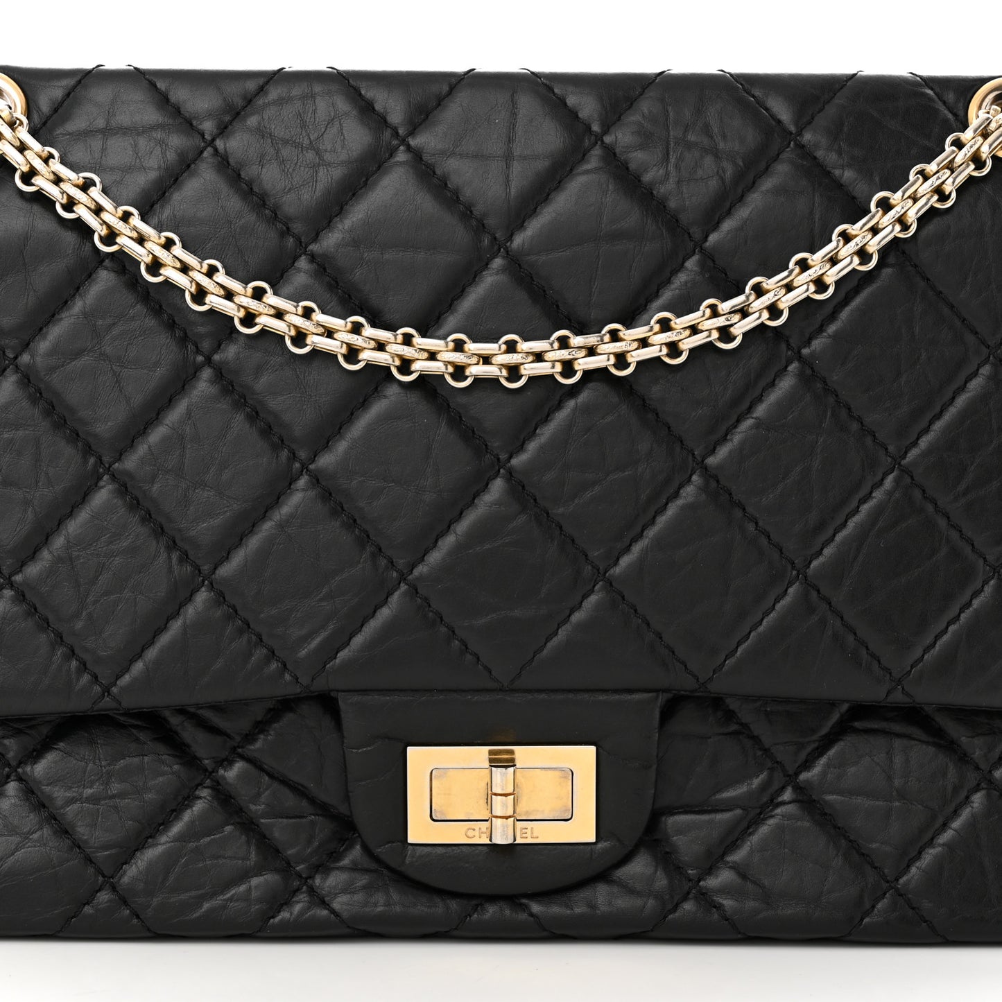 Aged Calfskin Quilted 2.55 Reissue 227 Flap Black