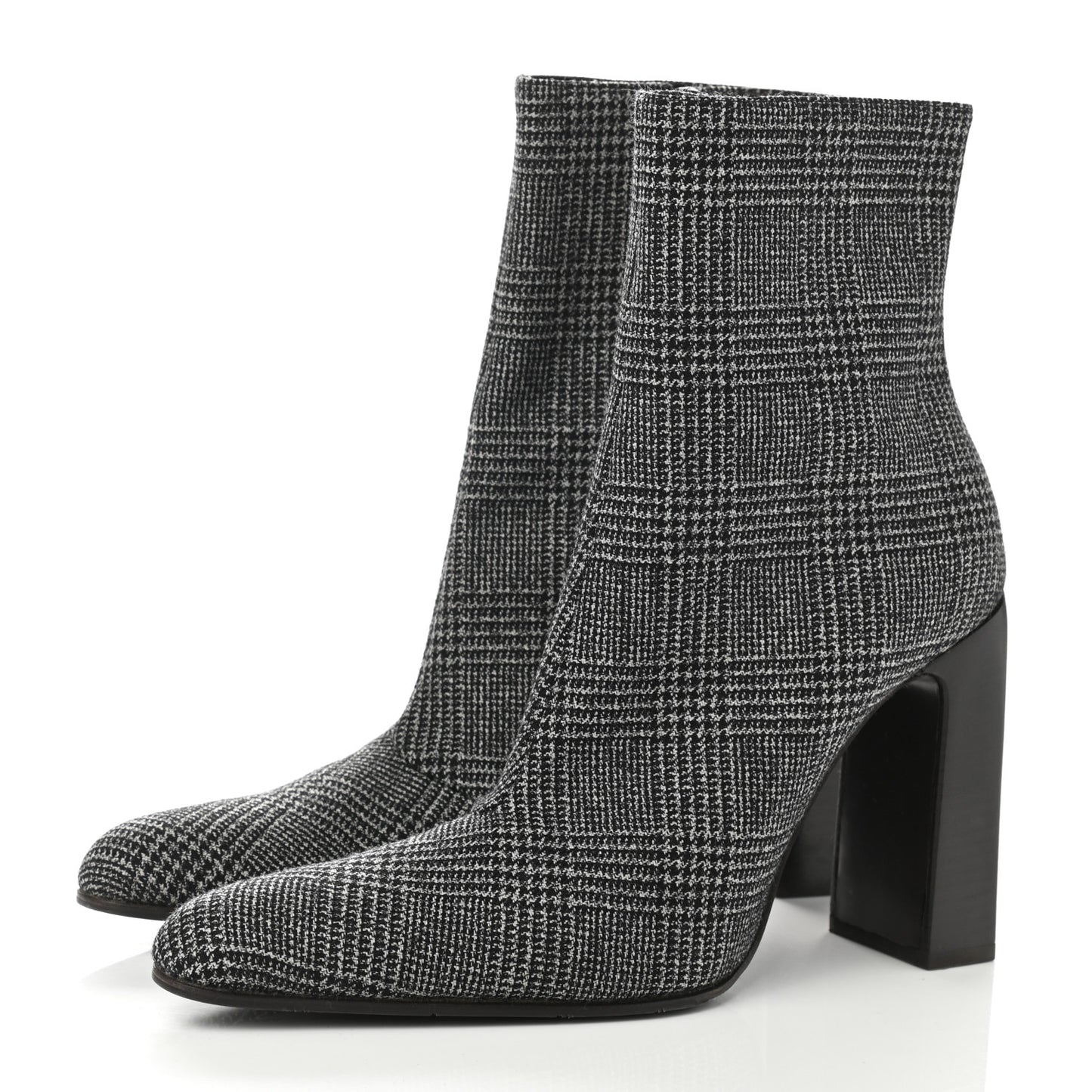Wool Plaid Ankle Boots 39 Black