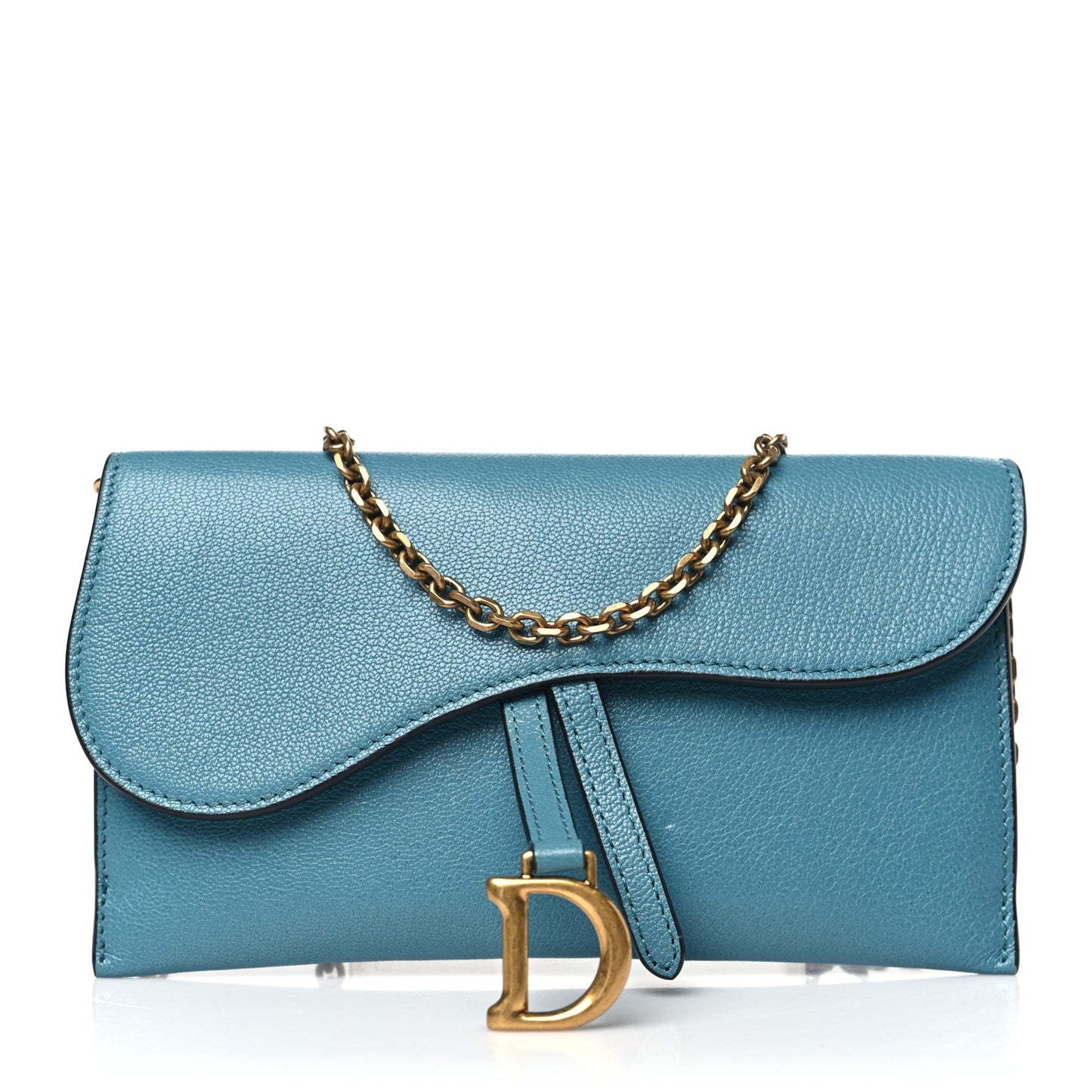 Goatskin Saddle Long Wallet With Chain Cerulean Blue