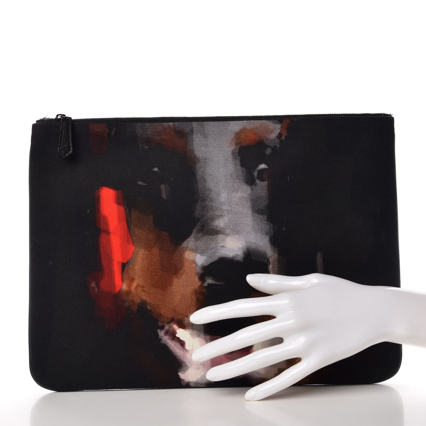 Cotton Canvas Large Doberman Print Zip Pouch Black