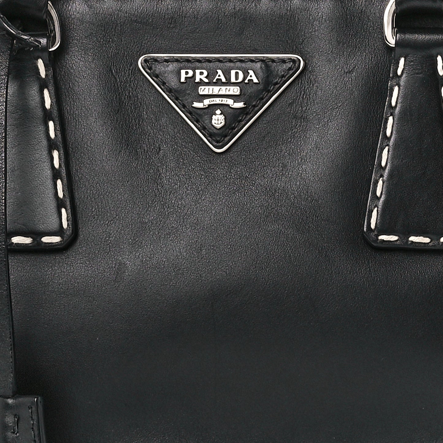 City Calf Mini Hand Stitched Galleria Double Zip Tote Black