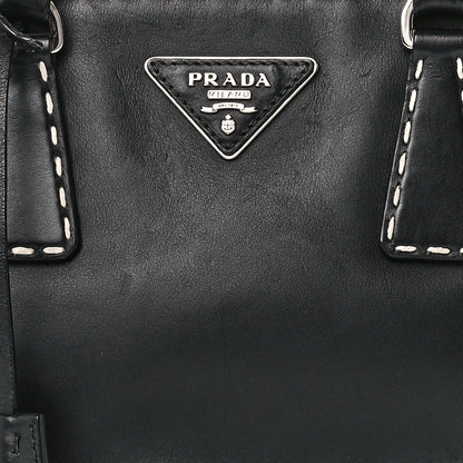 Prada City Calf Mini Hand Stitched Galleria Double Zip Tote Black 8 of 11