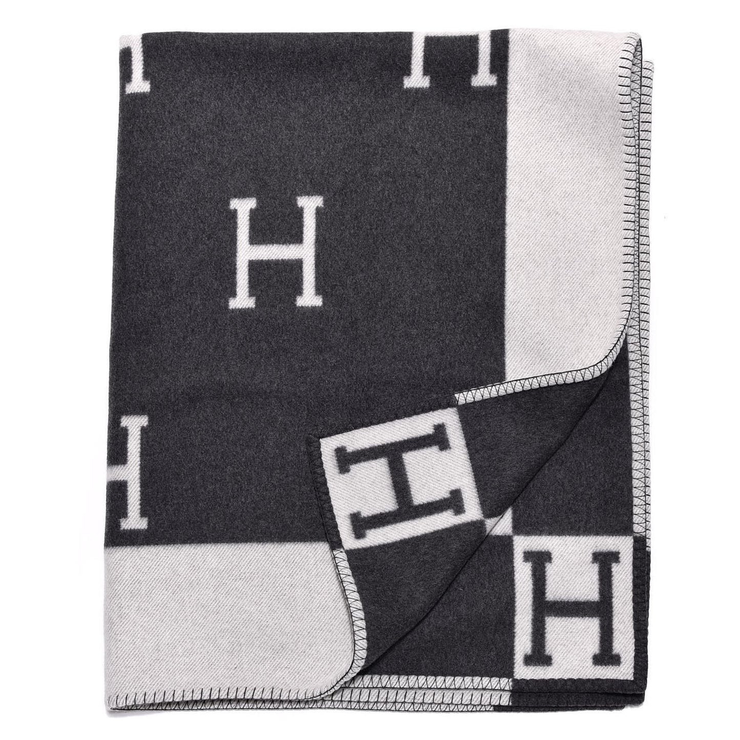 Wool Cashmere Avalon Blanket Ecru Gris Fonce