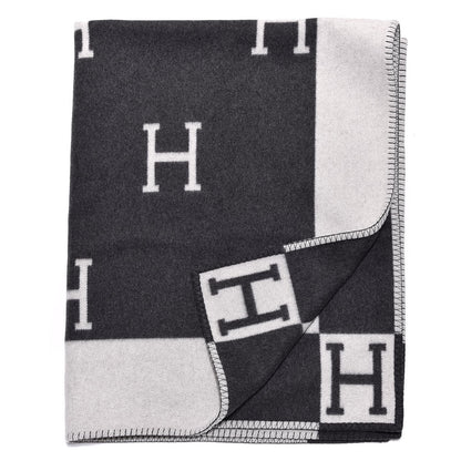 Hermes Wool Cashmere Avalon Blanket Ecru Gris Fonce 2 of 3