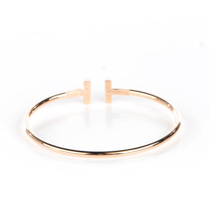 Tiffany 18K Rose Gold Diamond T Wire Bracelet 3 of 6