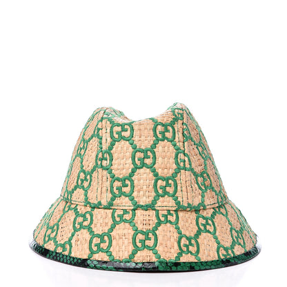 Gucci Raffia Elaphe GG Monogram Embroidered Fedora Hat XS Ivory New Shamarock 3 of 6