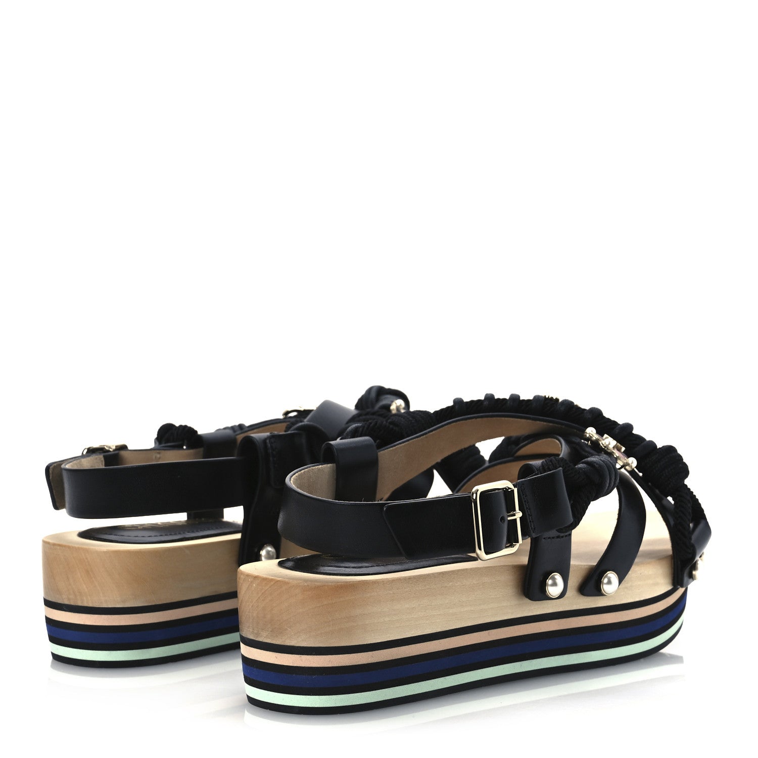 Chanel Calfskin Cord Pearl CC Sandals 38 Black 5 of 11