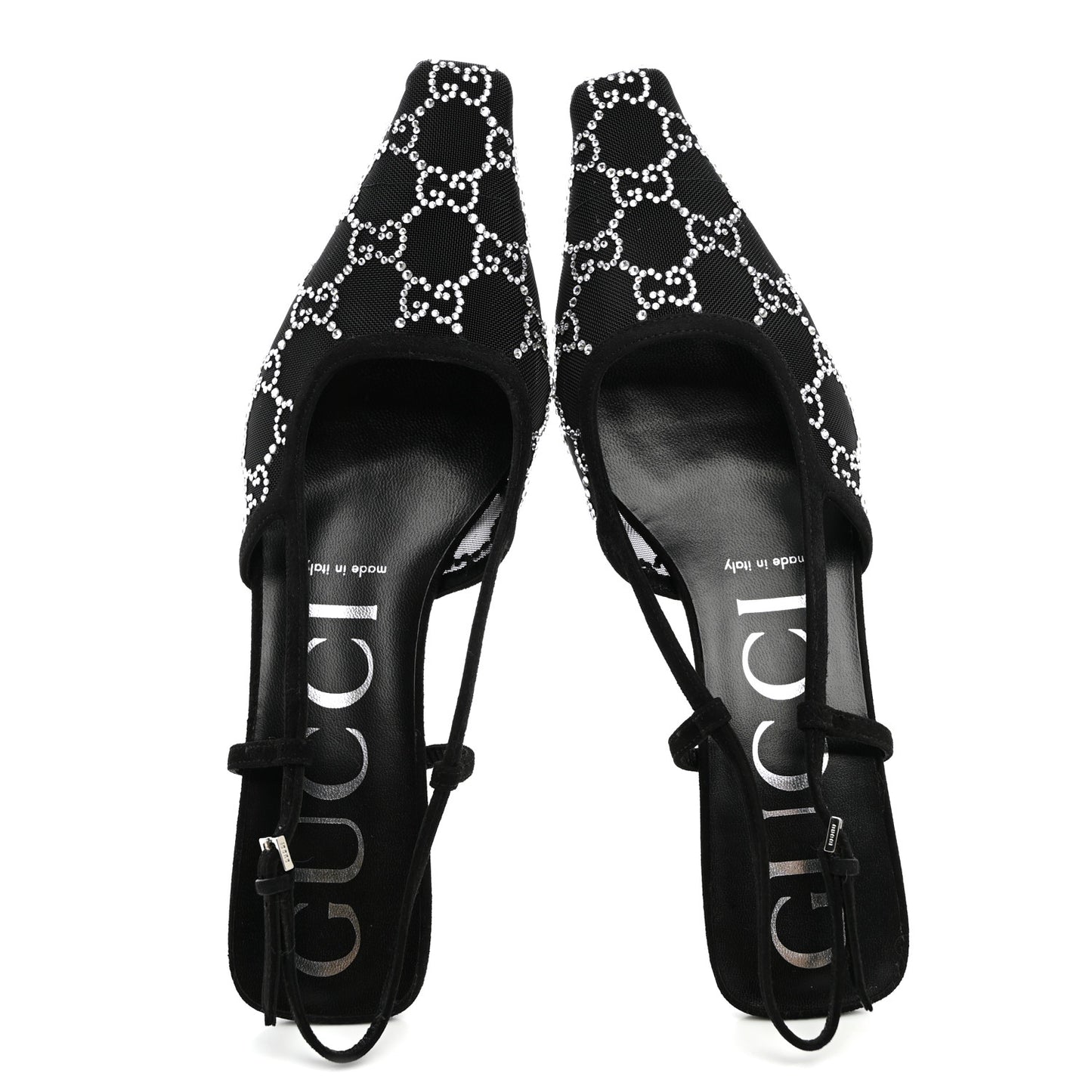 Tela Retino Kid Scamosciato Crystal GG Monogram Square G 35mm Slingback Pumps 37 Black