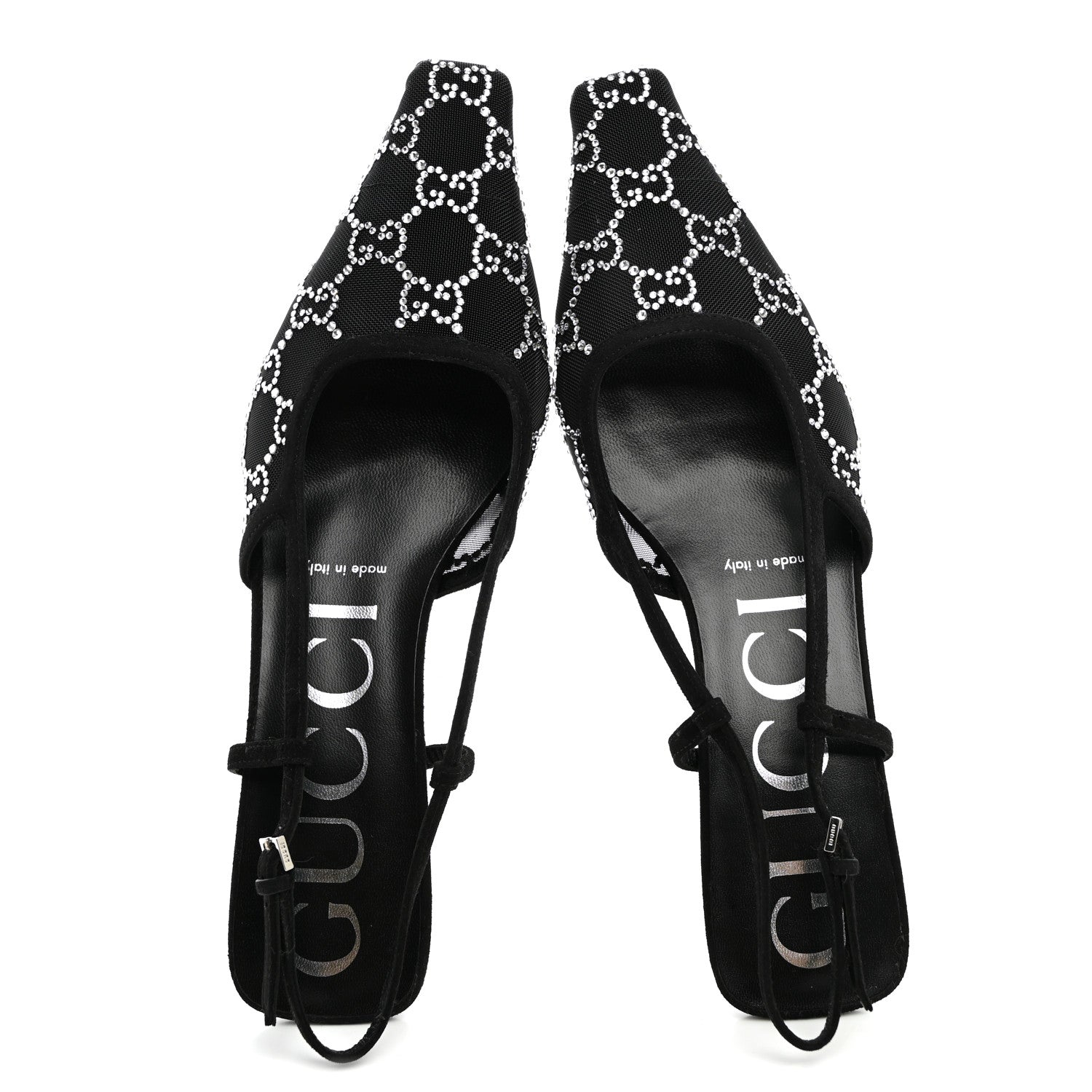 Gucci Tela Retino Kid Scamosciato Crystal GG Monogram Square G 35mm Slingback Pumps 37 Black 5 of 8