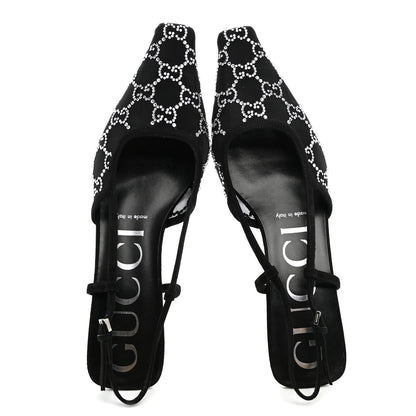 Gucci Tela Retino Kid Scamosciato Crystal GG Monogram Square G 35mm Slingback Pumps 37 Black 5 of 8