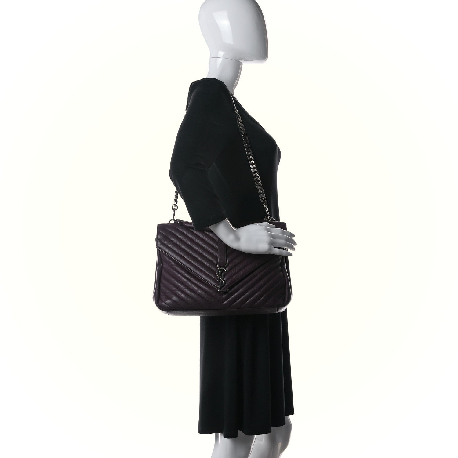 Saint Laurent Sheepskin Matelasse Chevron Large Monogram Satchel Amaranto 2 of 24