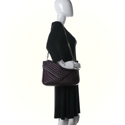 Saint Laurent Sheepskin Matelasse Chevron Large Monogram Satchel Amaranto 2 of 24