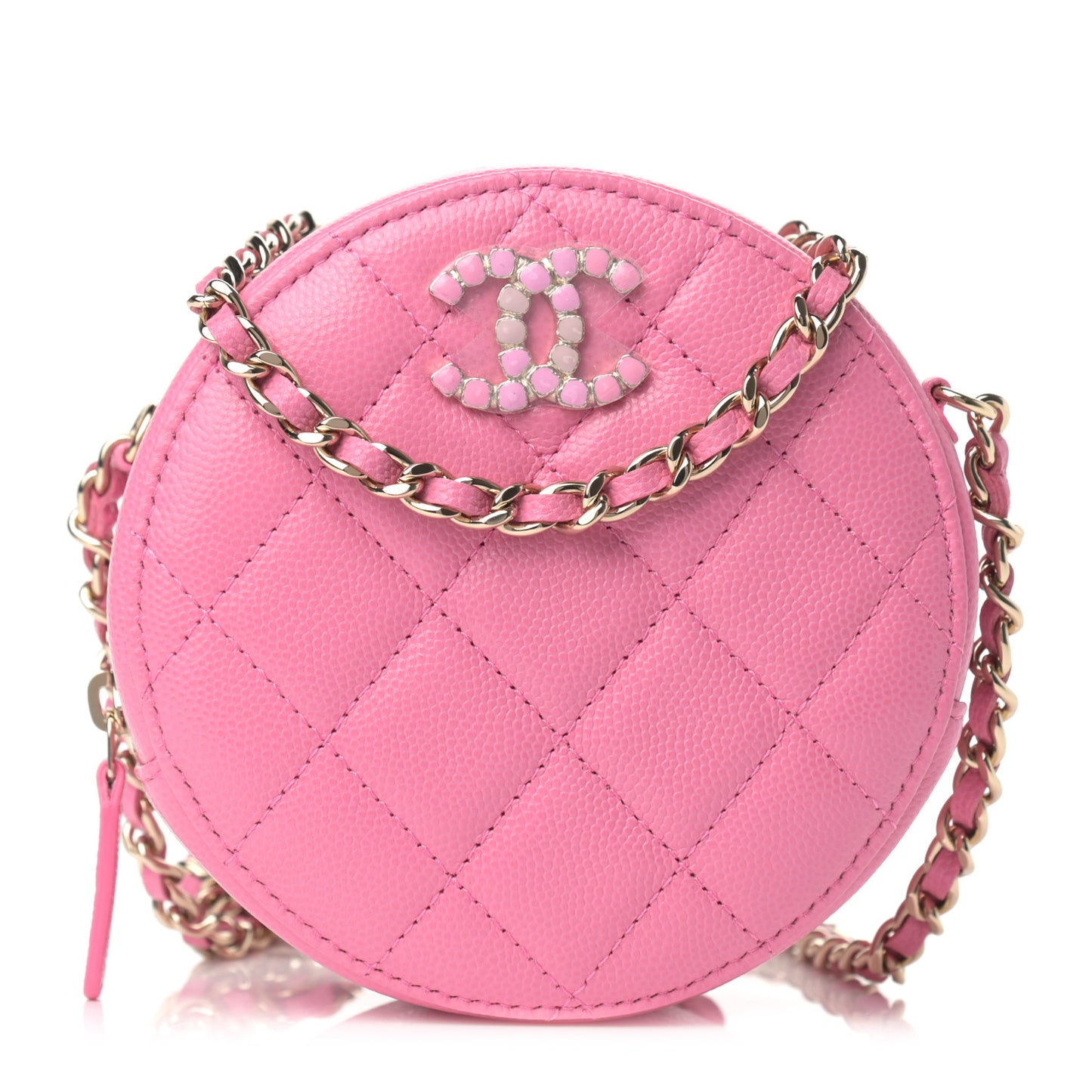 Caviar Quilted Gripoix CC Round Clutch With Chain Pink