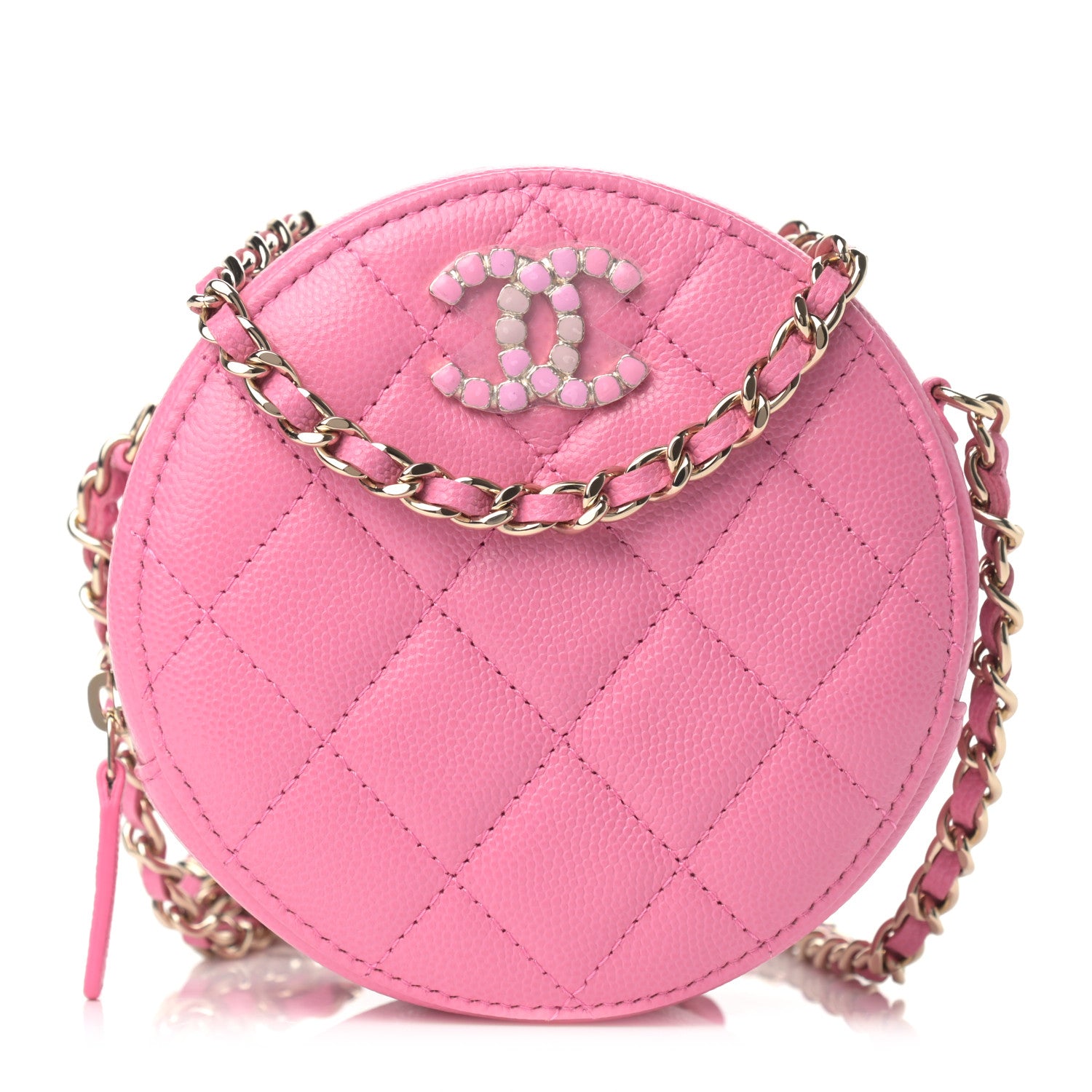 Chanel Caviar Quilted Gripoix CC Round Clutch With Chain Pink 1 of 12
