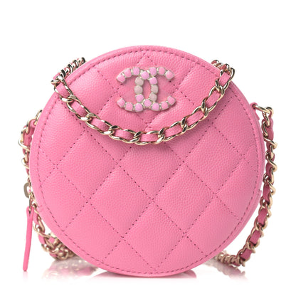 Chanel Caviar Quilted Gripoix CC Round Clutch With Chain Pink 1 of 12
