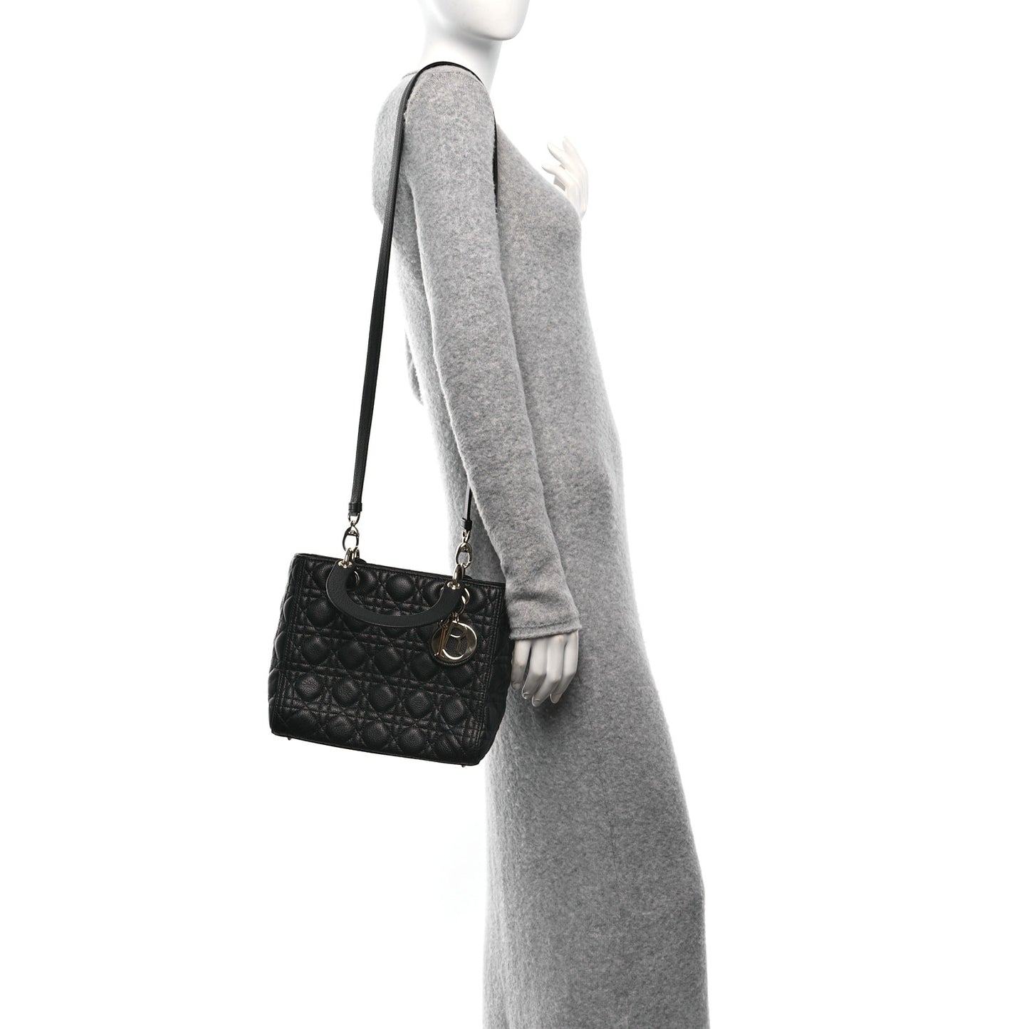 Grained Calfskin Cannage Medium Lady Dior Black