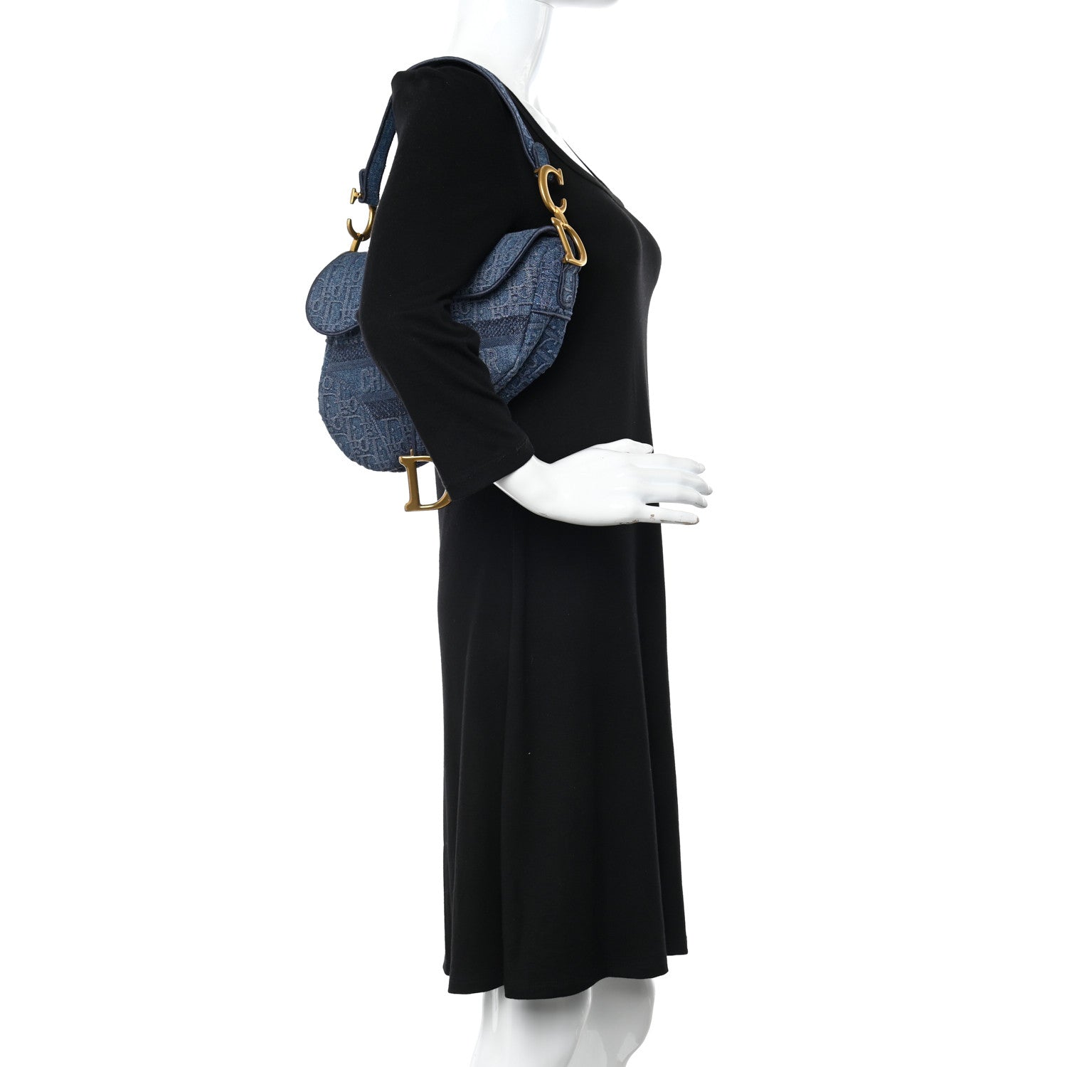 Christian Dior Oblique Embroidered Saddle Bag Denim Blue 2 of 10