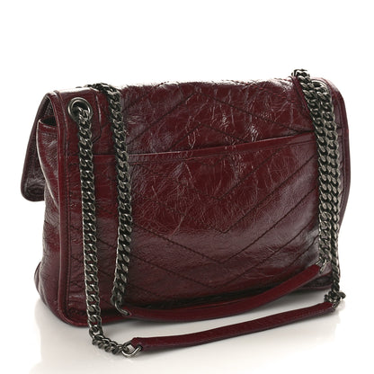 Saint Laurent Crinkled Calfskin Matelasse Monogram Medium Niki Chain Satchel Rouge Legion 3 of 13