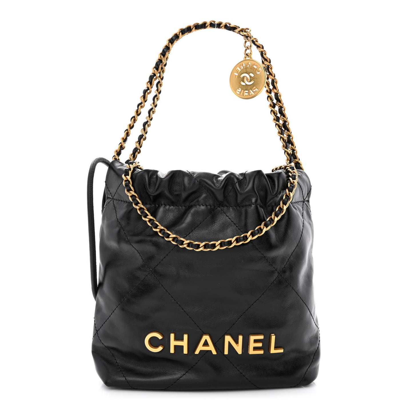 Shiny Calfskin Quilted Mini Chanel 22 Black