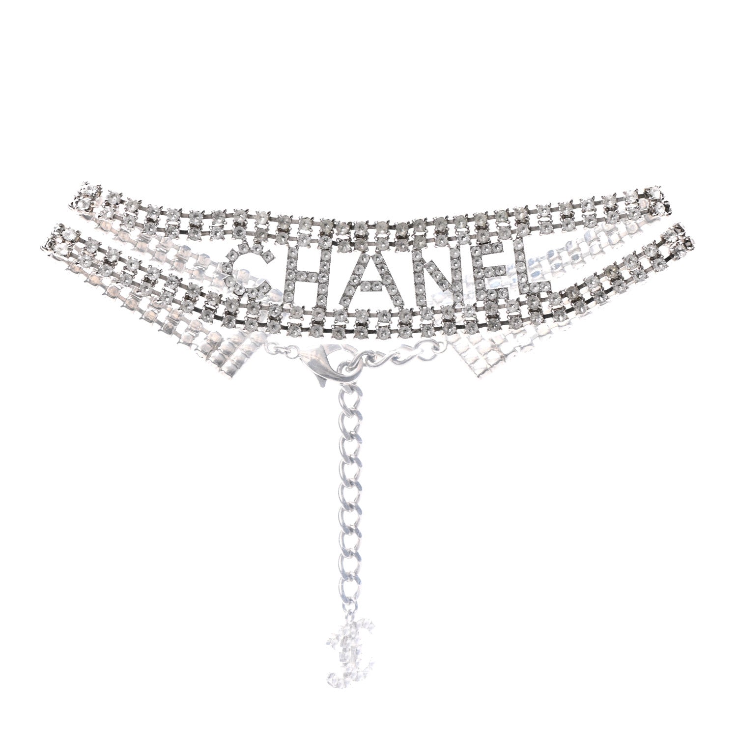 Chanel Crystal CC Logo Choker Necklace Silver 1 of 4