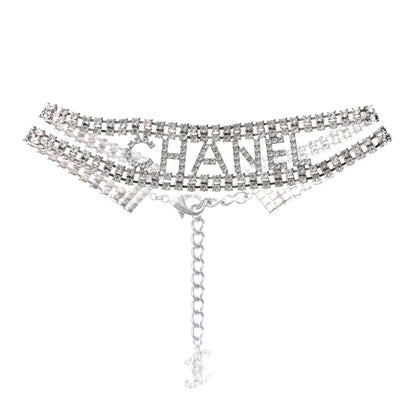 Chanel Crystal CC Logo Choker Necklace Silver 1 of 4
