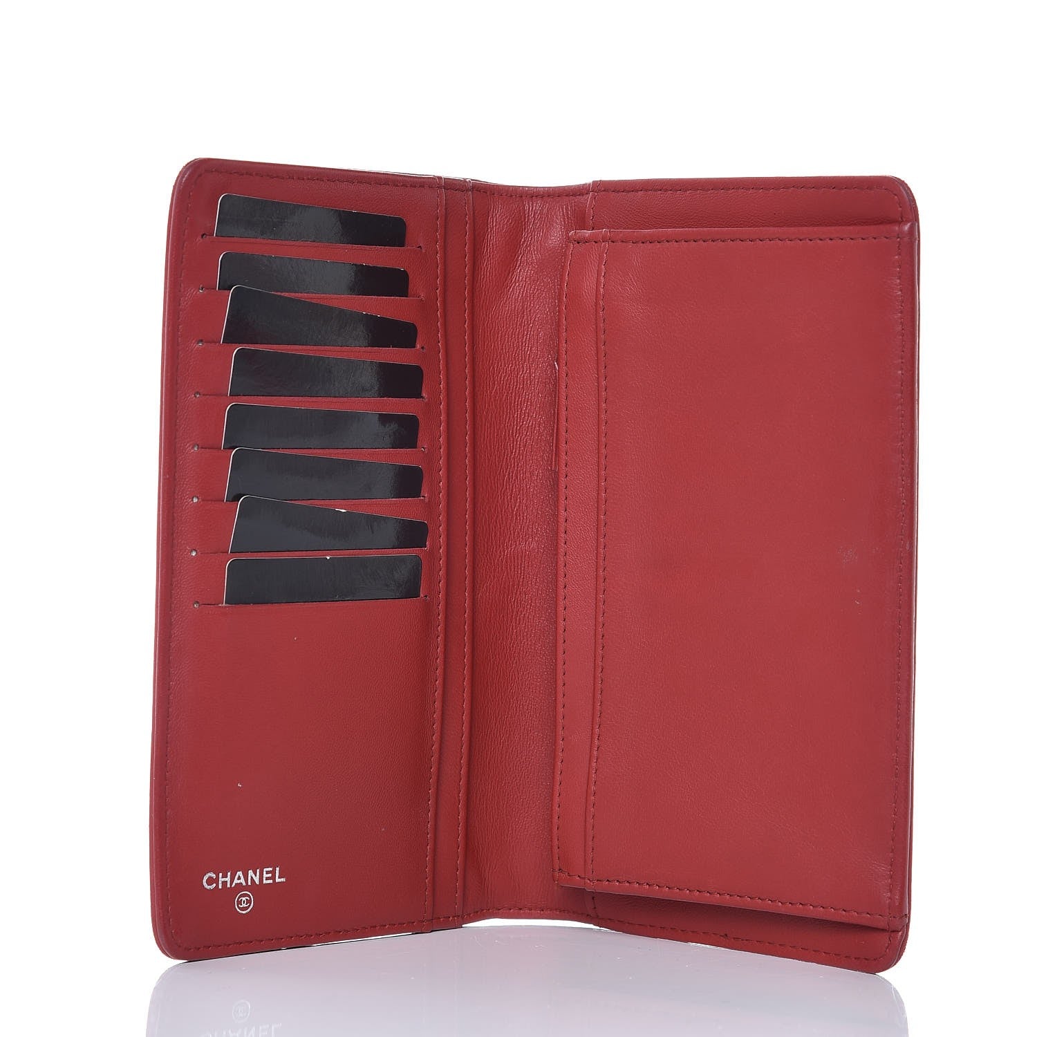 Chanel Lambskin Camellia Embossed Yen Wallet Dark Red 5 of 8