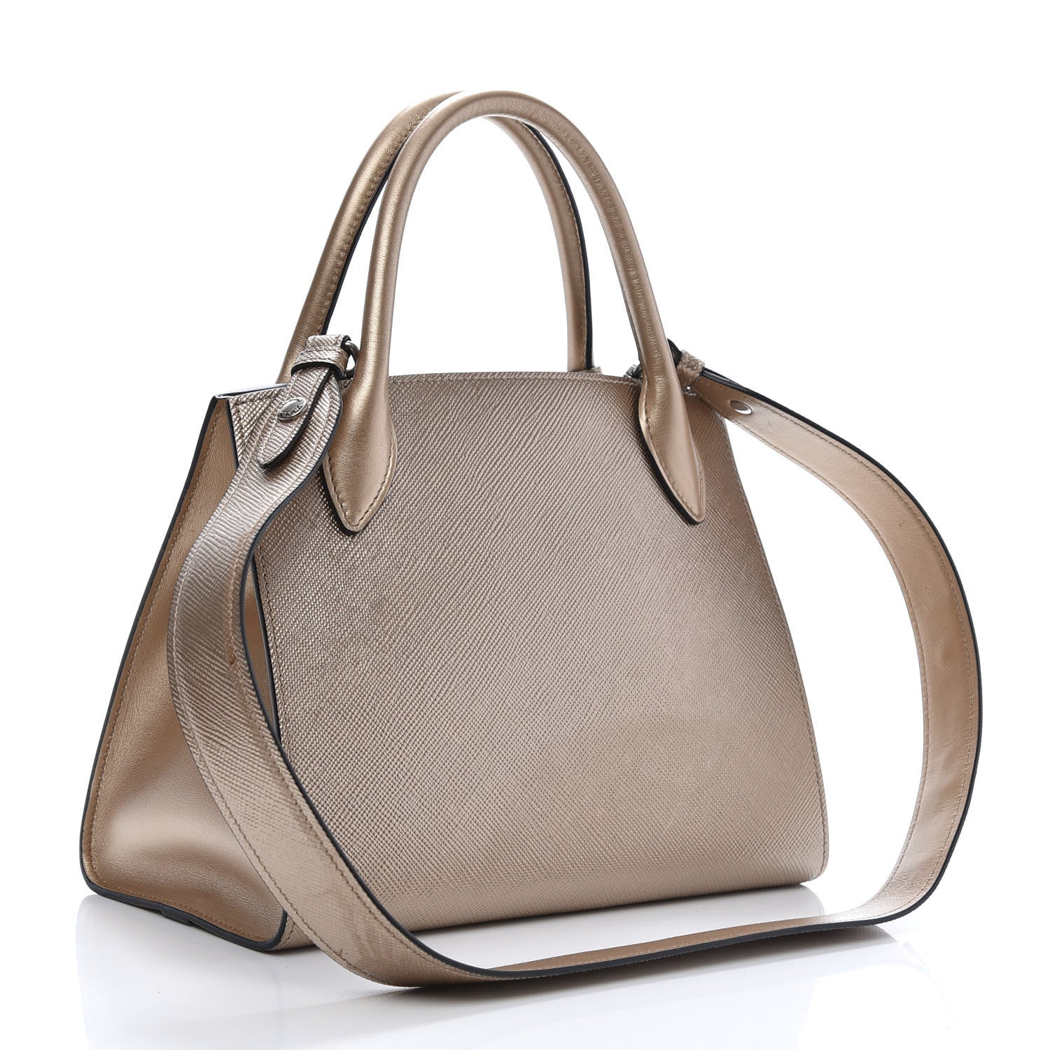 Prada Saffiano Cuir Calfskin Small Monochrome Top Handle Tote Quarzo Mordo 3 of 13
