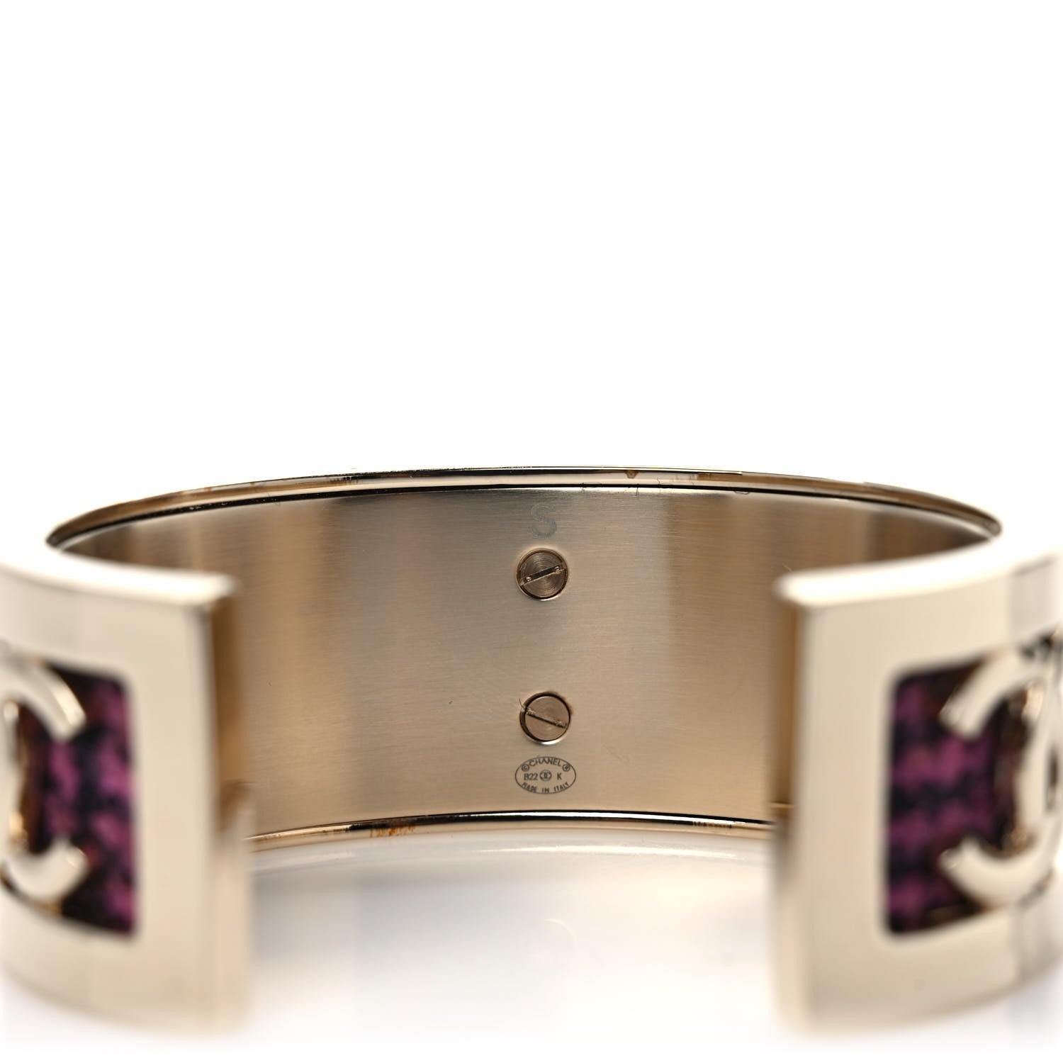 Chanel CC Tweed Cuff Bracelet S Gold Pink Black 4 of 6