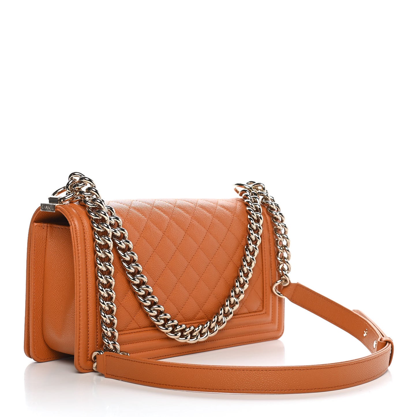 Caviar Quilted Medium Boy Flap Light Brown