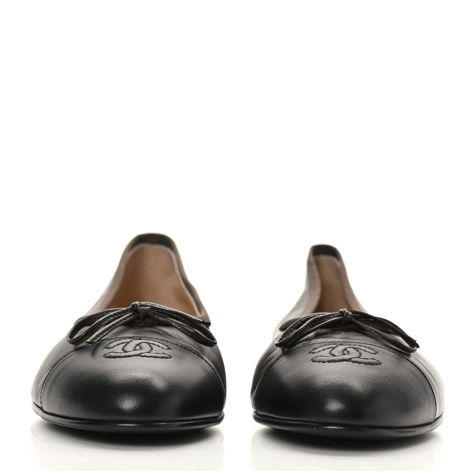 Chanel Lambskin Cap Toe CC Ballerina Flats 39 Brown Black 2 of 7