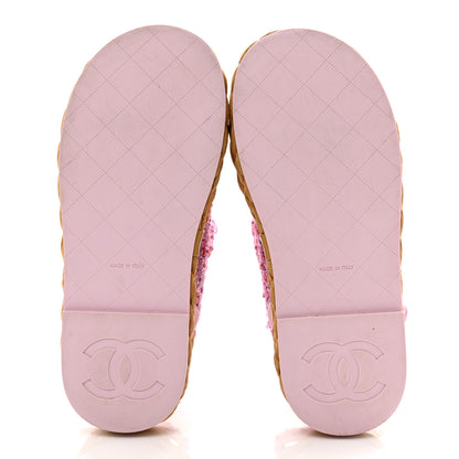 Chanel Tweed Patent Calfskin Velcro Dad Sandals 36 Light Purple Pink Red 6 of 9
