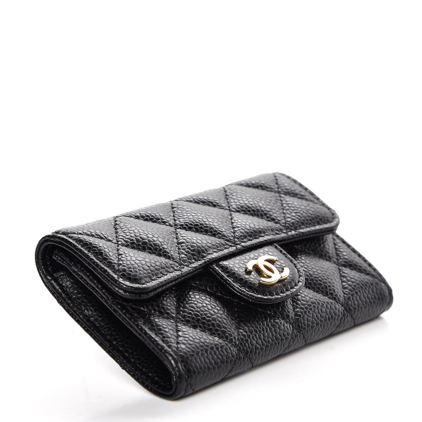 Caviar Quilted Flap Card Holder Black