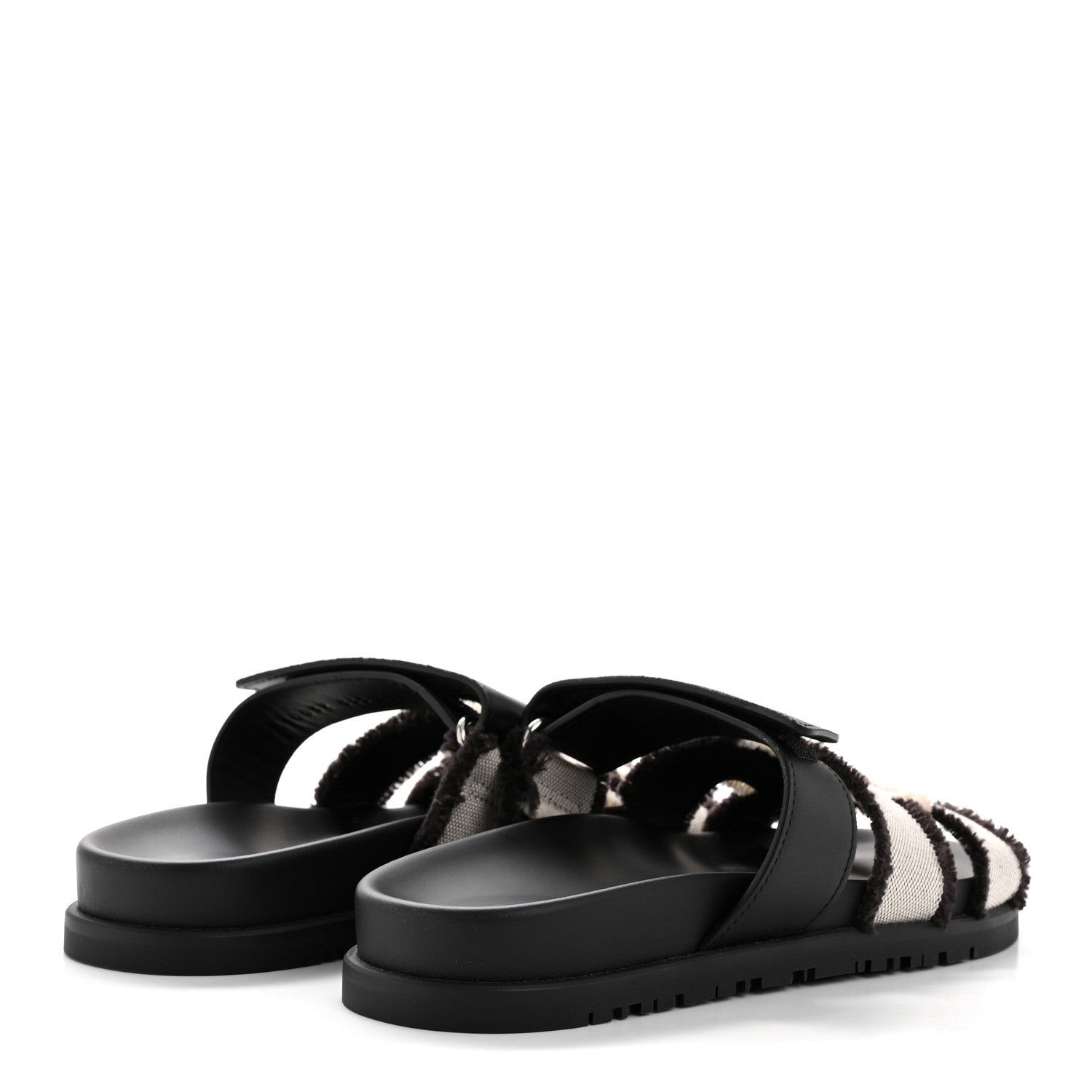 Hermes Techno Fringed H Canvas Caflskin Womens Chypre Sandals 36.5 Prunoir Black 5 of 10