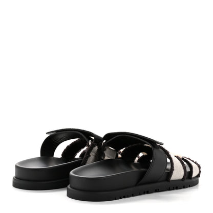 Hermes Techno Fringed H Canvas Caflskin Womens Chypre Sandals 36.5 Prunoir Black 5 of 10