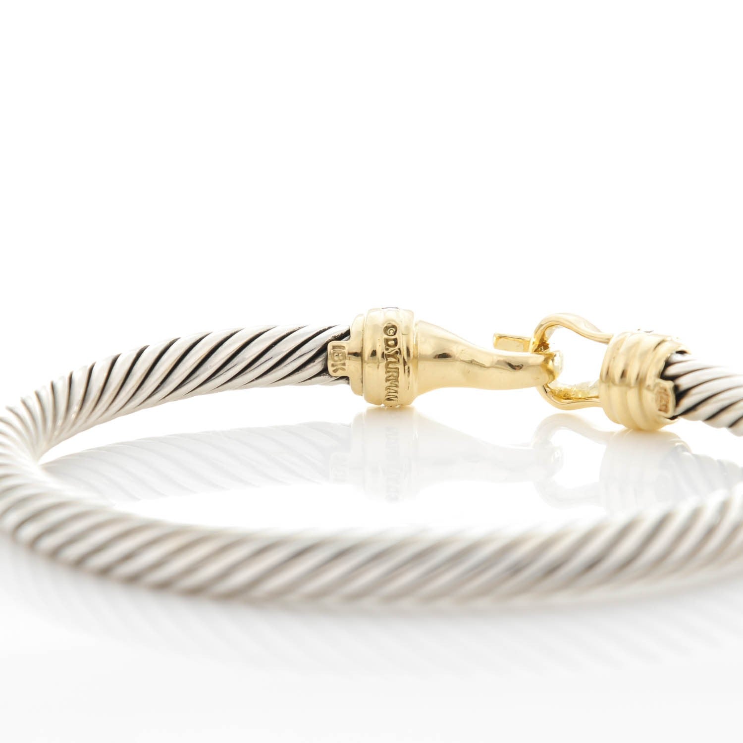 David Yurman Sterling Silver 18K Yellow Gold Pave Diamond 5mm Cable Buckle Bracelet 4 of 6